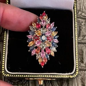 Solid sterling silver 925 genuine multicolored sapphire ring. Size 7 st…